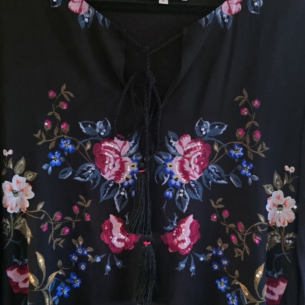Elegant René Derhy Embellished Hi-Low Floral Evening Blouse Boho Chic - Picture 9 of 10